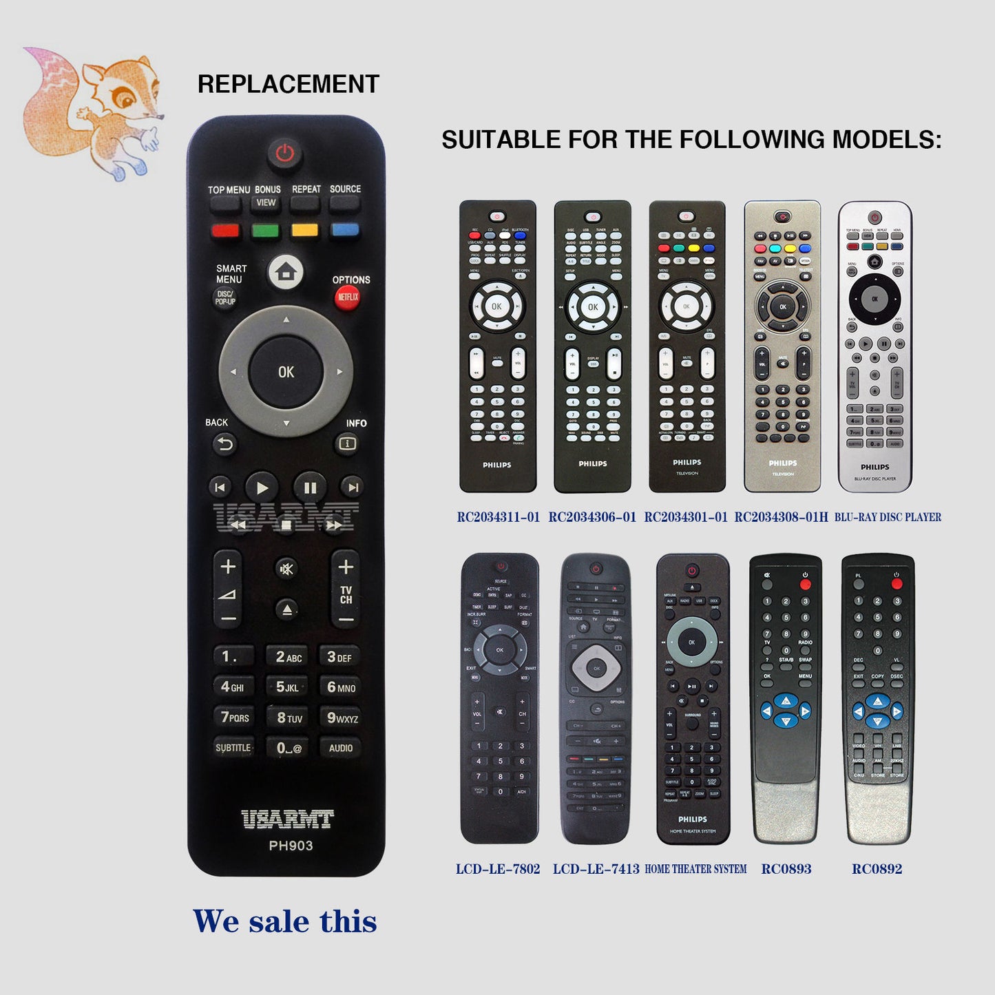 USARMT PH903 Remote Control for Philips TVs
