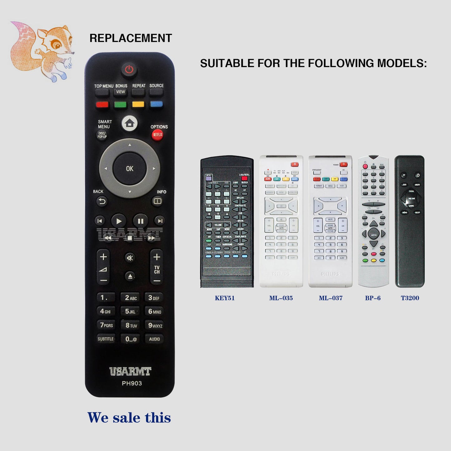 USARMT PH903 Remote Control for Philips TVs