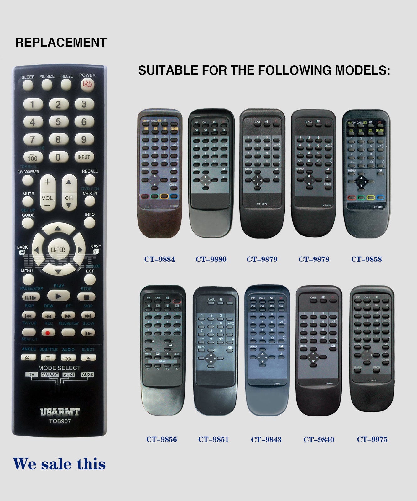 USARMT TOB907 Remote For Toshiba TV DVD Player Cable/SAT AUX