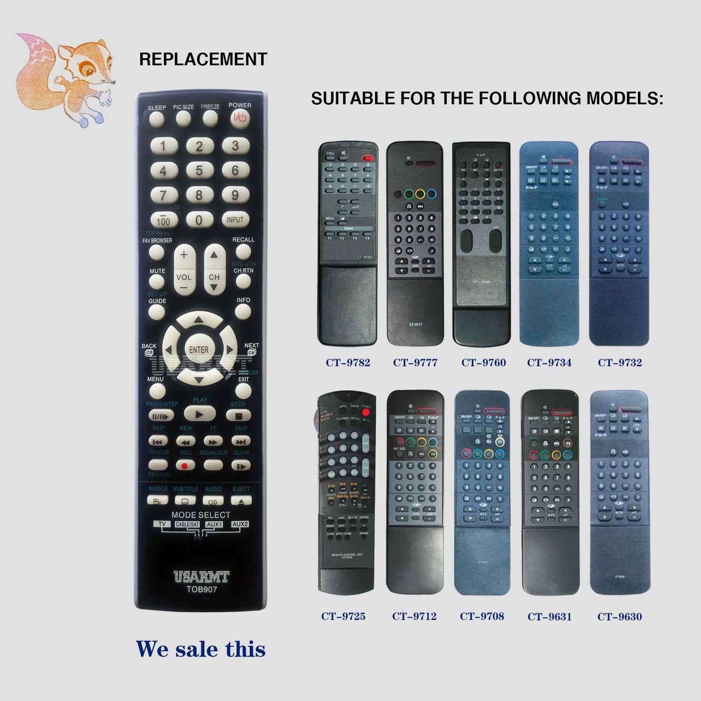 USARMT TOB907 Remote For Toshiba TV DVD Player Cable/SAT AUX