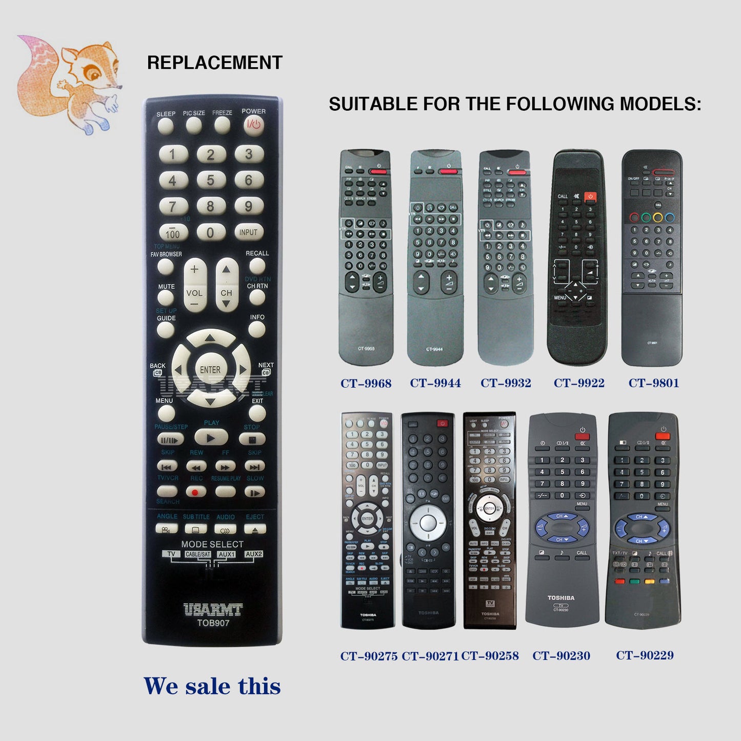 USARMT TOB907 Remote For Toshiba TV DVD Player Cable/SAT AUX