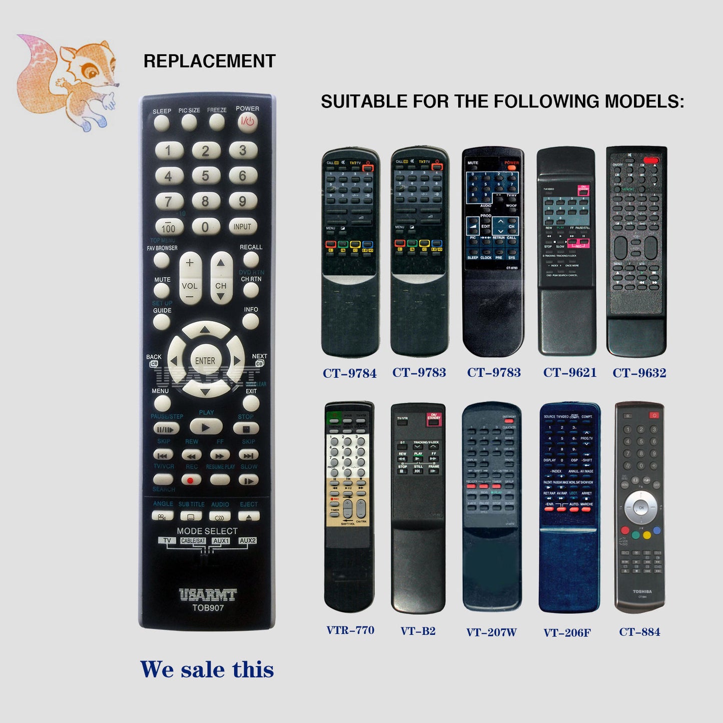 USARMT TOB907 Remote For Toshiba TV DVD Player Cable/SAT AUX