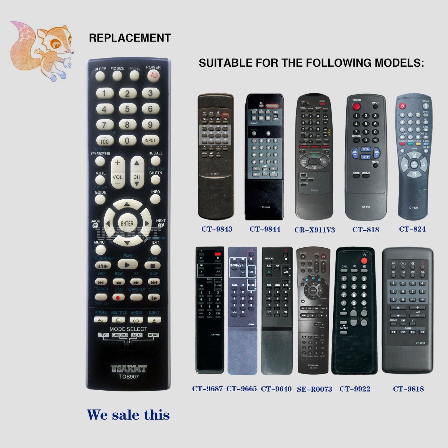 USARMT TOB907 Remote For Toshiba TV DVD Player Cable/SAT AUX