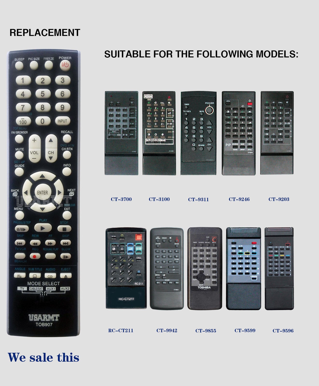 USARMT TOB907 Remote For Toshiba TV DVD Player Cable/SAT AUX