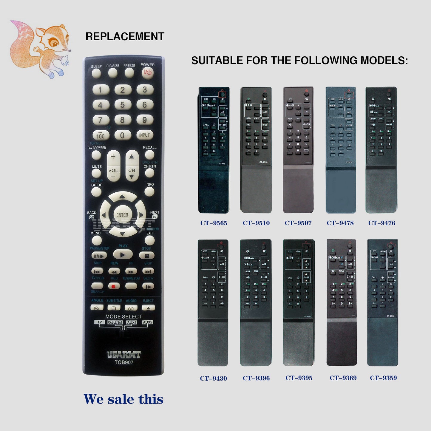 USARMT TOB907 Remote For Toshiba TV DVD Player Cable/SAT AUX