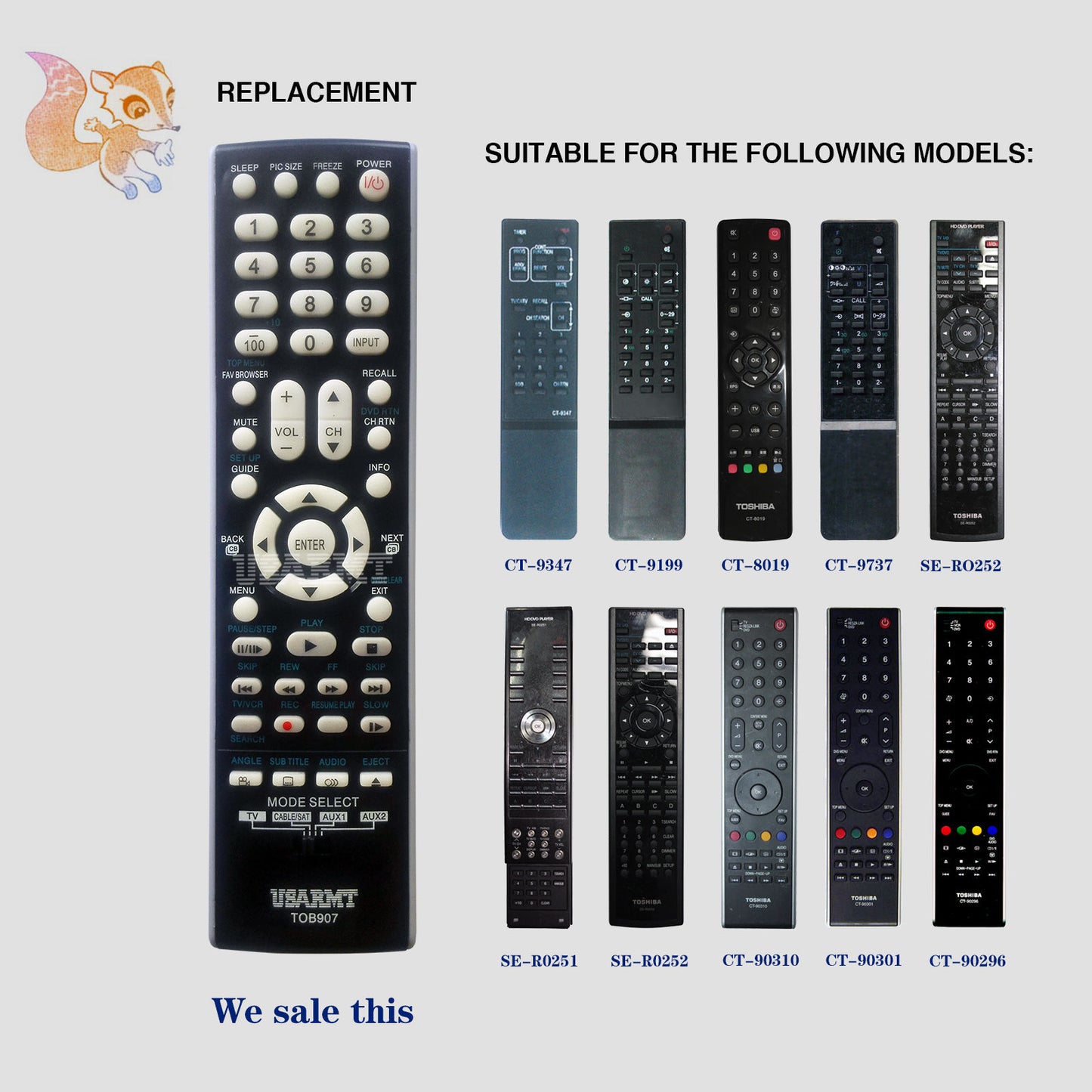 USARMT TOB907 Remote For Toshiba TV DVD Player Cable/SAT AUX