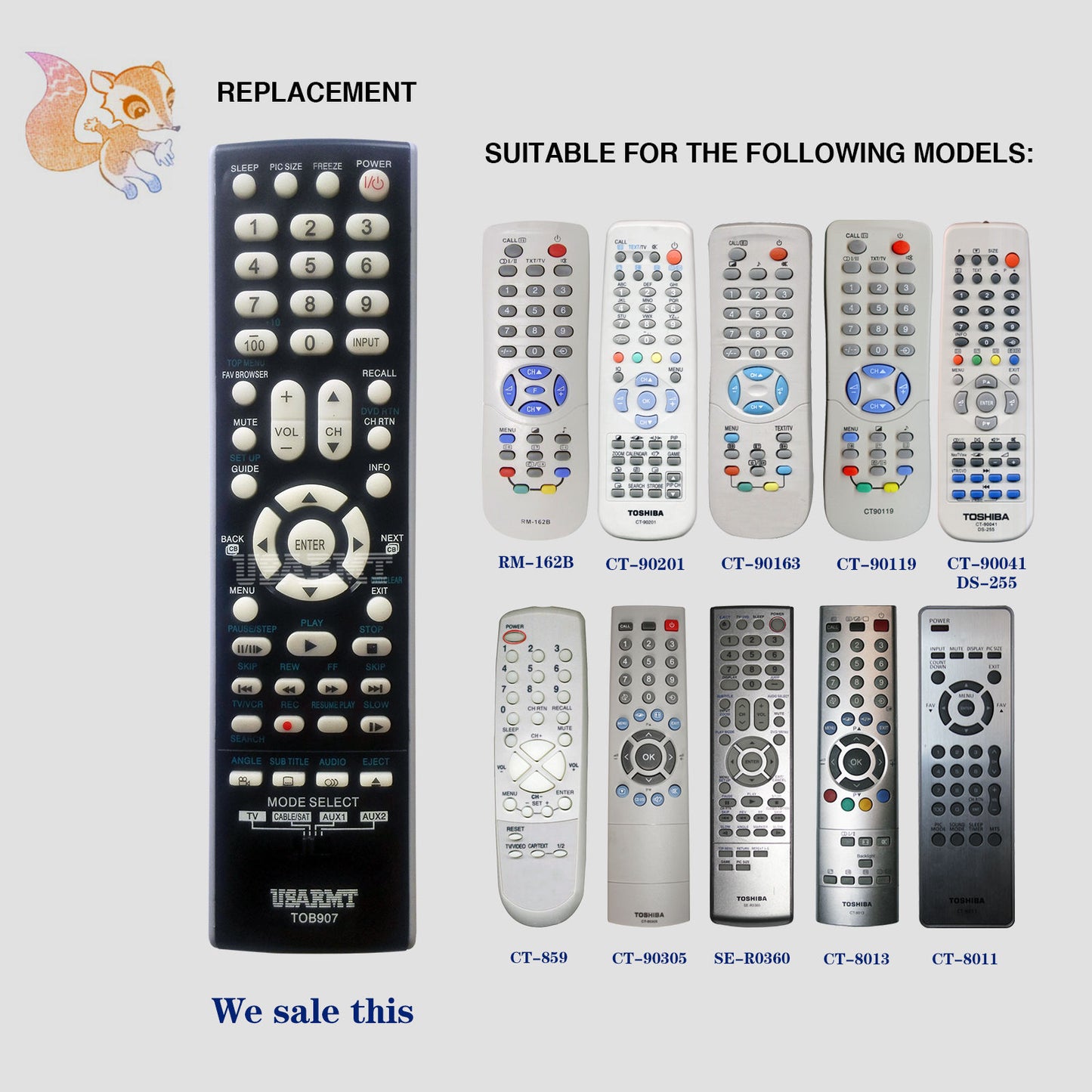 USARMT TOB907 Remote For Toshiba TV DVD Player Cable/SAT AUX