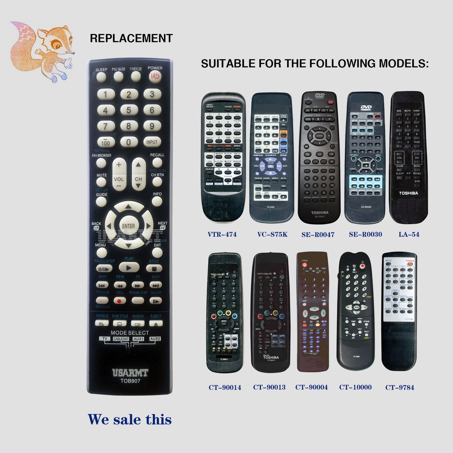 USARMT TOB907 Remote For Toshiba TV DVD Player Cable/SAT AUX
