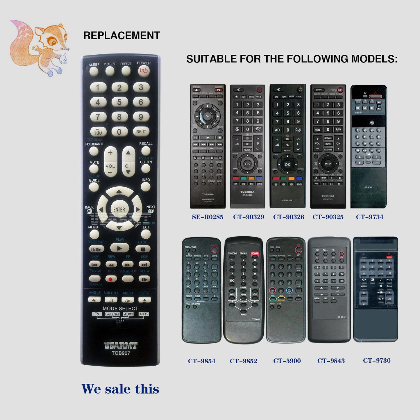 USARMT TOB907 Remote For Toshiba TV DVD Player Cable/SAT AUX